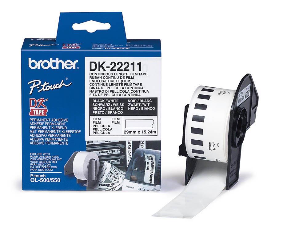 Brother DK22211 neskončne nalepke - 29mm/15.24m, poliestrske