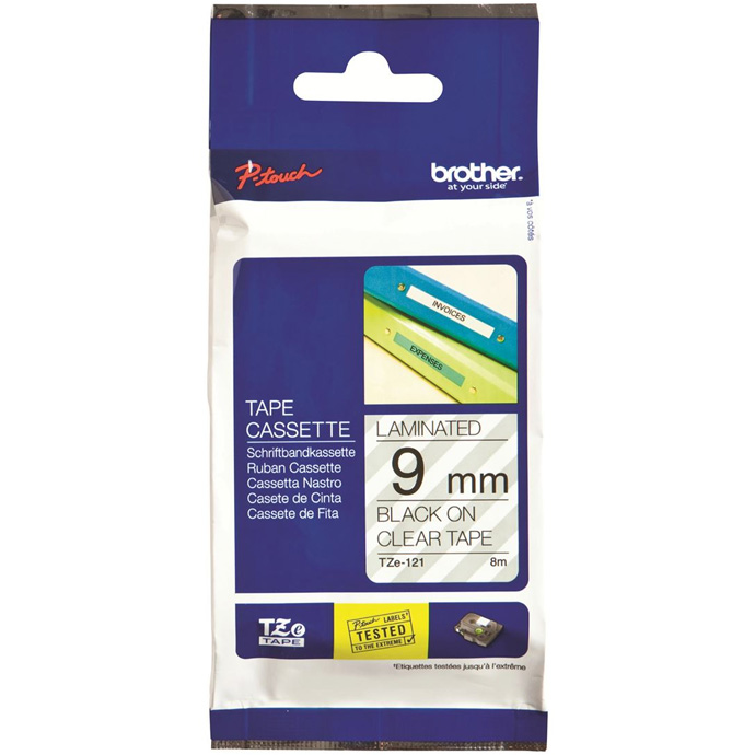 Brother TZE-S121 prozoren/črn 9mm, močni, trak za PT