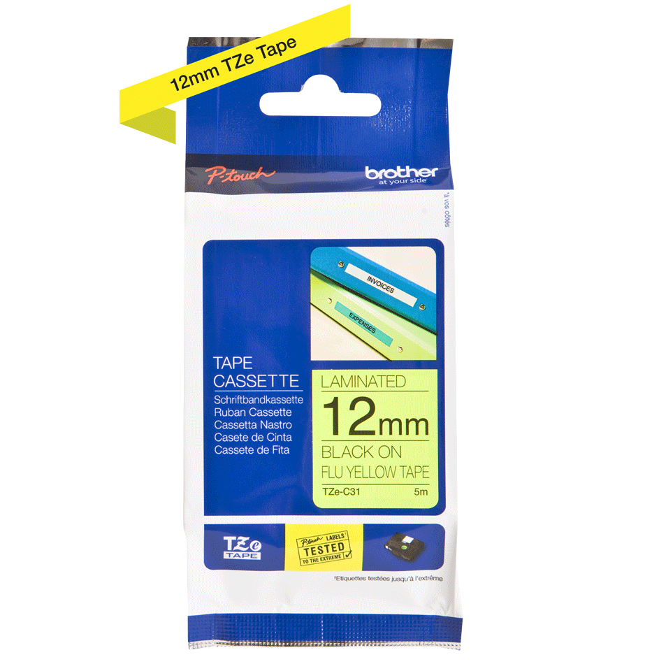 TZe-C31 fluorescenčno rumen trak za označevanje, 12mm
