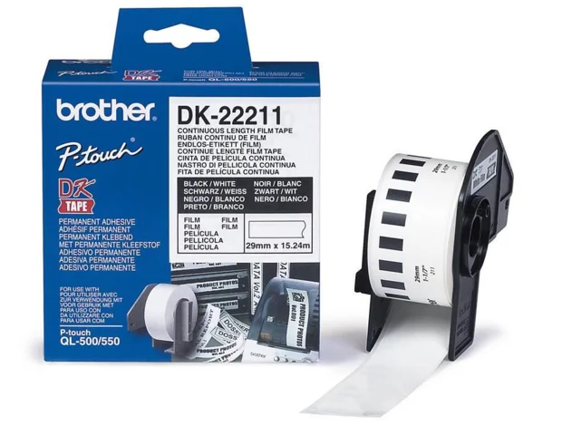 Brother DK22211 neskončne nalepke - 29mm/15.24m, poliestrske
